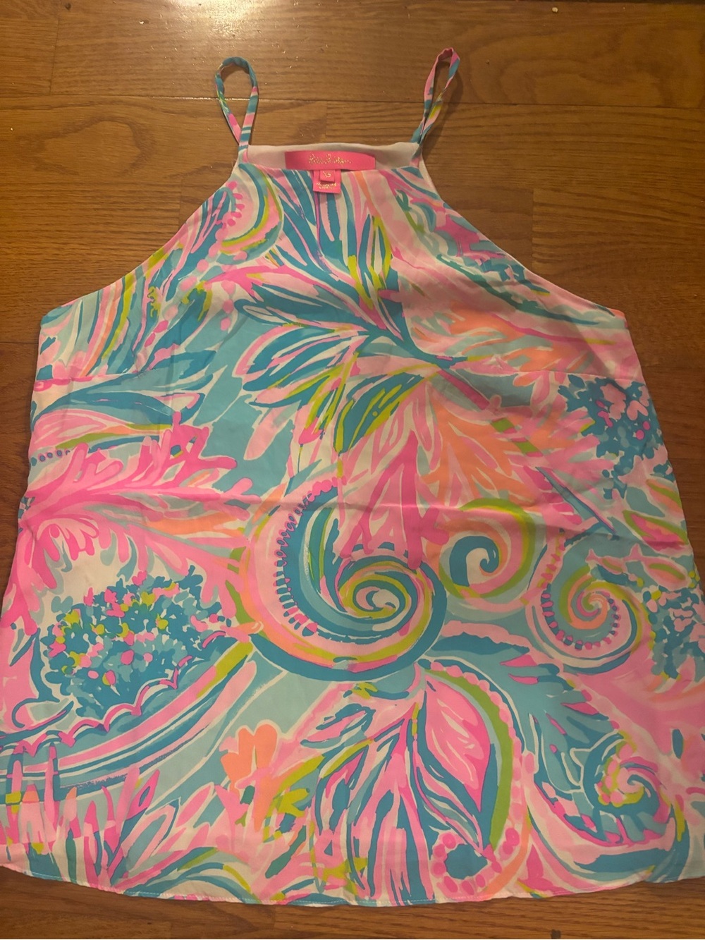 Lilly Pulitzer Rae Silk High Neck “Carnivale Coral" Top